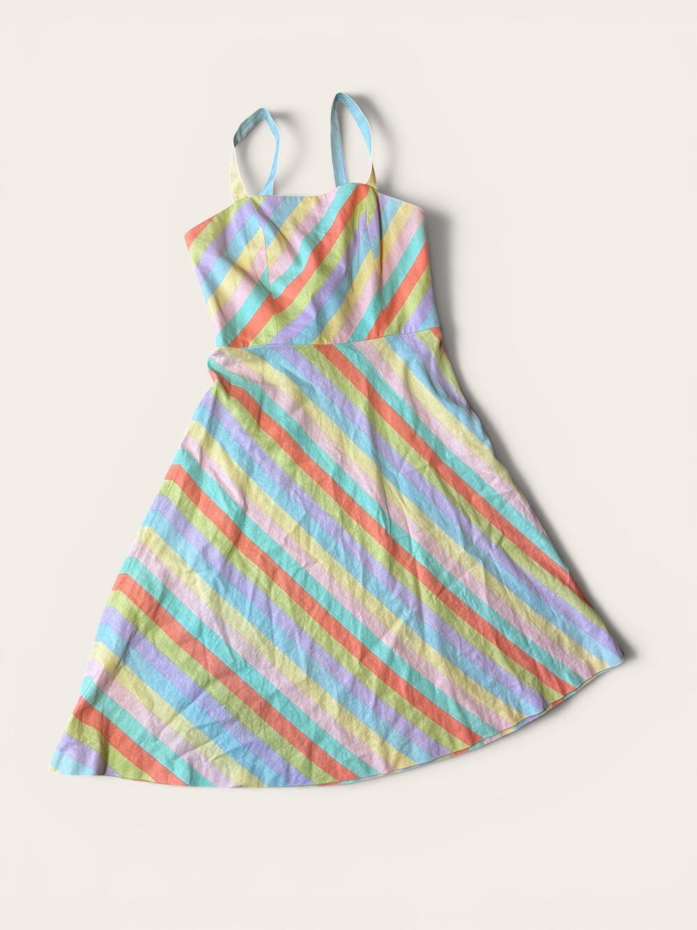 Pastel Rainbow Stripe Sleeveless A-Line Sundress Summer Dress